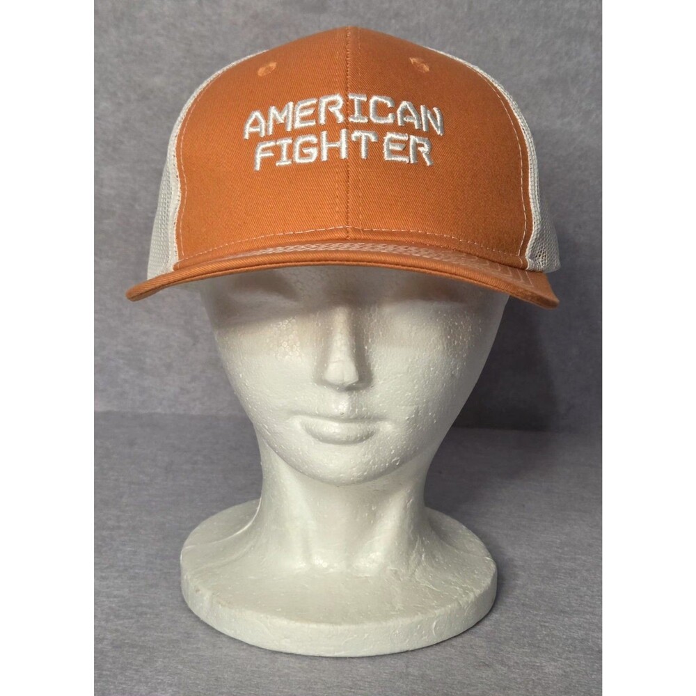 AMERICAN FIGHTER Orange And White Trucker Adjustable Mesh Hat NWOT